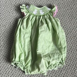 The Bailey Boys vintage green pink bunny Easter romper 9M